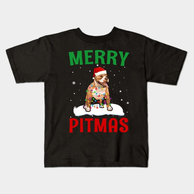 Merry Pitmas Pit bull Funny Christmas Kids T-Shirt by Dunnhlpp